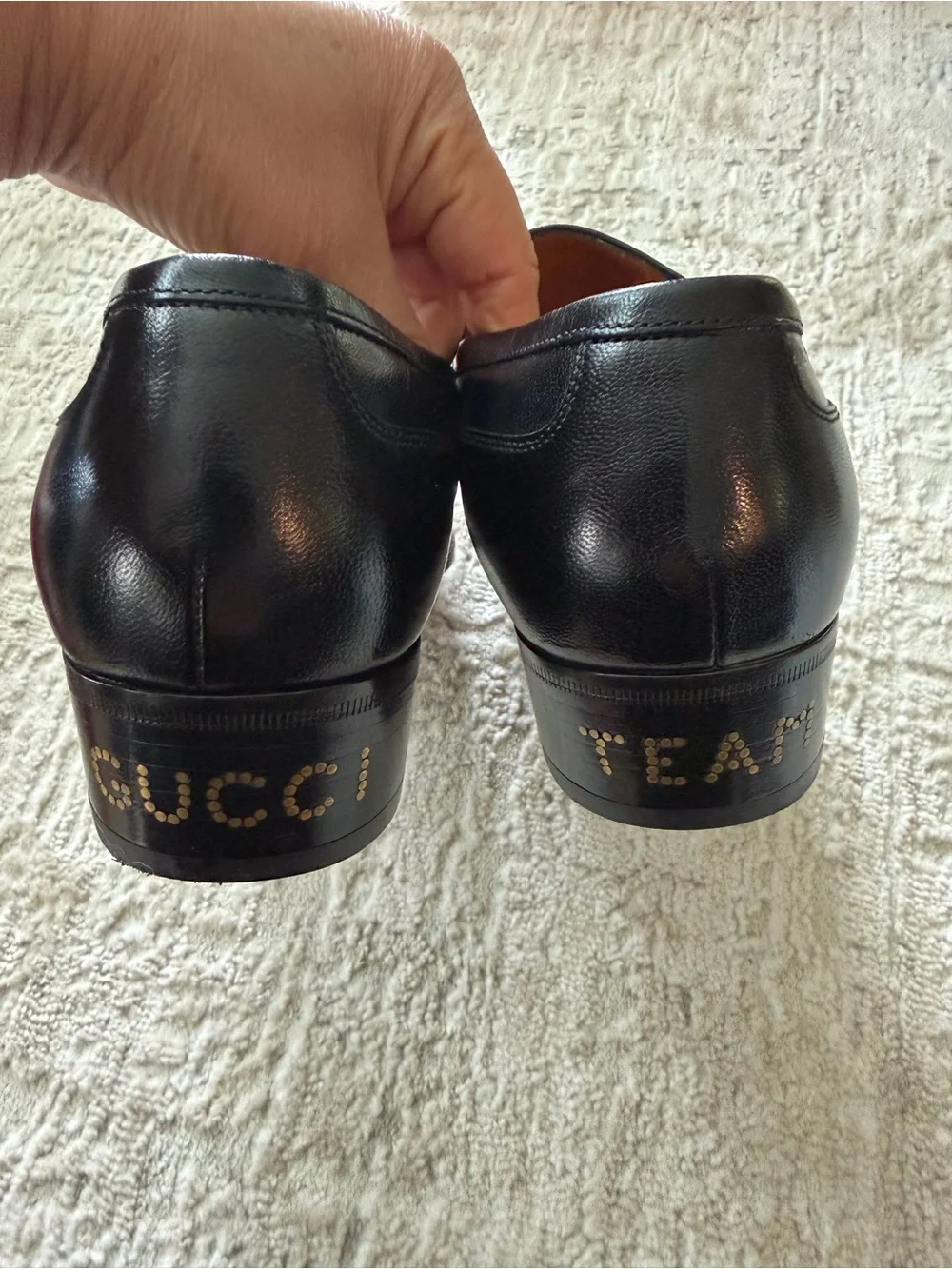 Gucci Men’s Black Leather Embroidered Loafers with Gold NY Detail